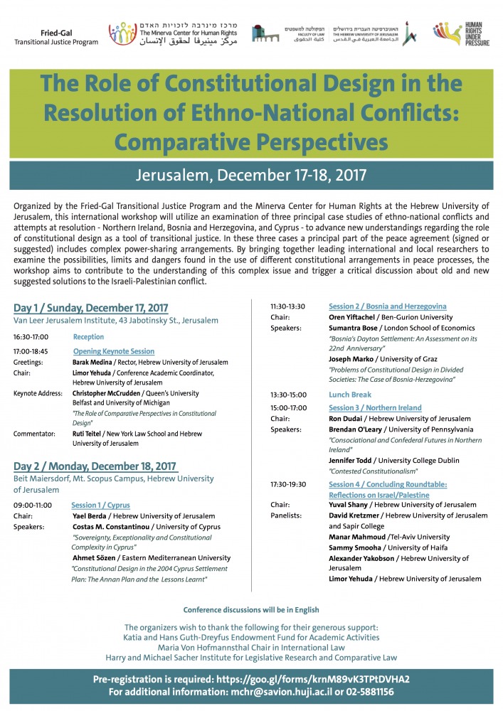 The Role of Constitutional Design in the Resolution of Ethno-National Conflicts: Comparative Perspectives
